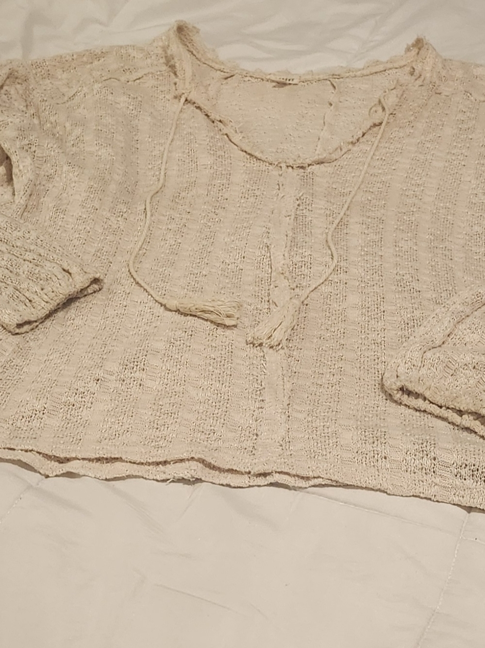En Creme Cream Knit Sweater with Tassel Tie